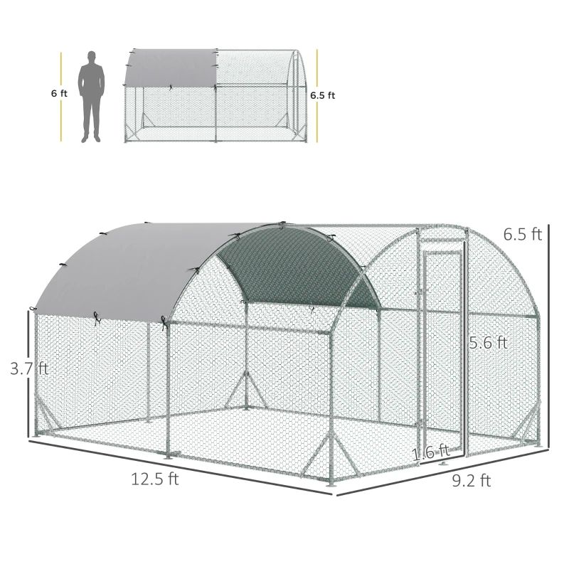 PawHut Large Metal Chicken Coop with Waterproof and Anti-UV Cover for Yard, Outdoor, Duck, Rabbit, 9.2' x 12.5' x 6.5'