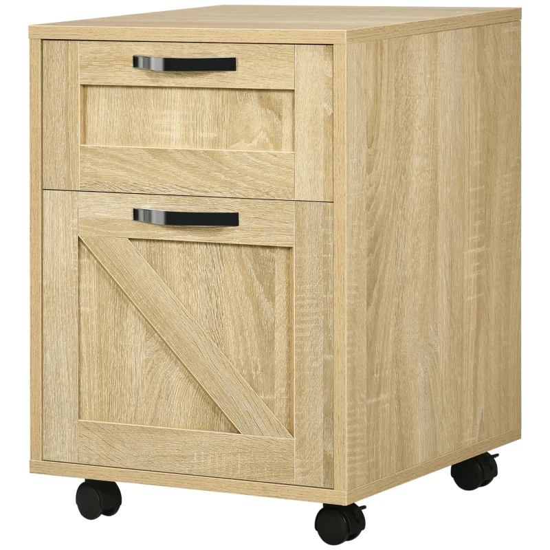Vinsetto Farmhouse Vertical Filing Cabinet, 2 Drawers File Cabinet with Hanging Bars for Letter and A4 Size, Rolling Printer Stand for Home Office, Natural
