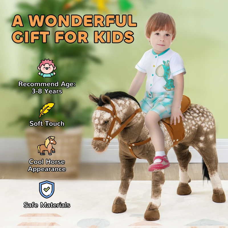 Qaba Kids Ride on Horse with Neighing Sound, Saddle for Ages 3-8