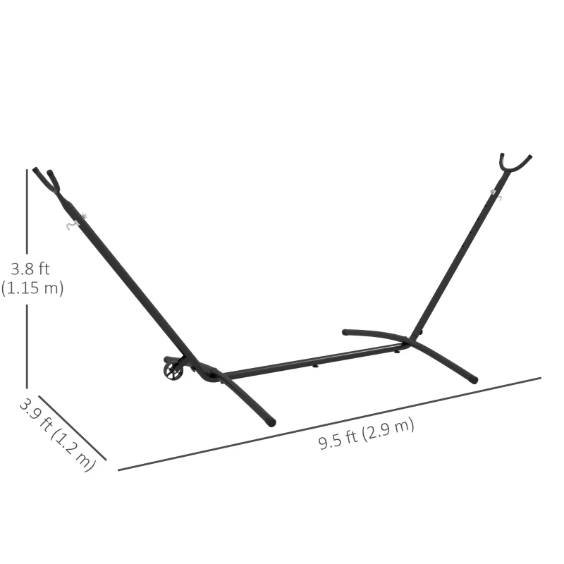 Outsunny 9.5ft Hammock Stand Only, Portable Hammock with Wheels, Adjustable Hammock Net Stand, for String-style, Brazilian-style, Flat-style, Rope-style Hammocks, Black