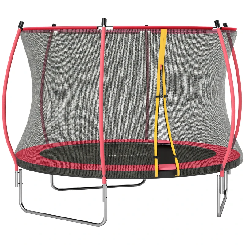 Soozier 10ft Outdoor Trampoline with Net Enclosure, Curved Poles and Safety Pad, ASTM Approved, Red