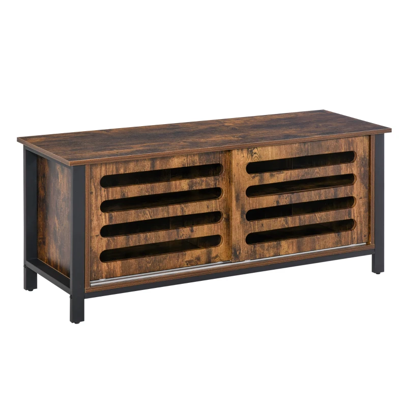HOMCOM Industrial TV Stand for TVs up to 50 Inches, TV Cabinet Entertainment Center with Sliding Doors, 4 Storage Shelves, Console Table for Living Room Bedroom Hallway, Rustic Brown
