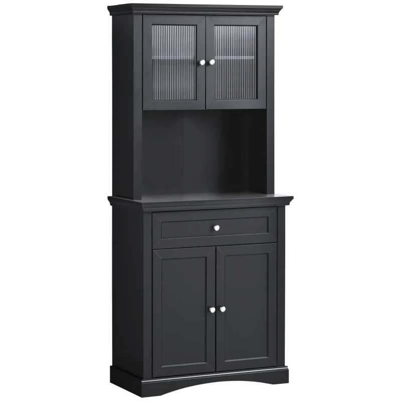 HOMCOM Tall Colonial Style Kitchen Pantry Storage Cabinet W/ Adjustable Shelves Black