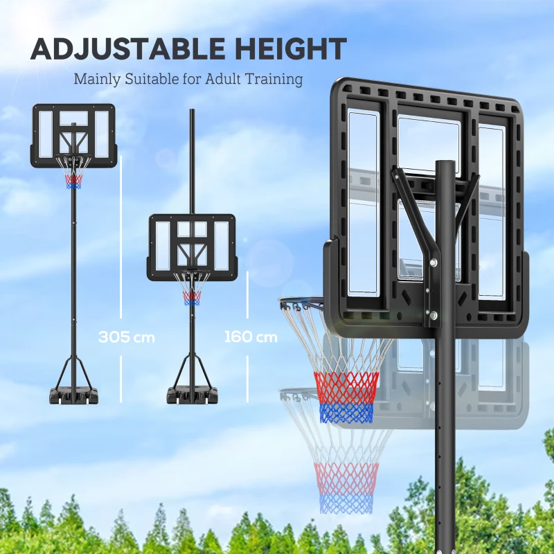 Soozier Portable Basketball Hoop, 5.2-10' Adjustable Height, Weight Base with Ball Holder, Basket Ball Stand on Wheels with 43" Backboard for Outdoor Junior Youth Adult Use, Black