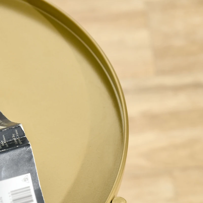 HOMCOM 2-Tier Gold Side Table, Round Nightstand with Removable Trays Folding Metal Frame Adjustable Foot End Table for Living Room Bedroom