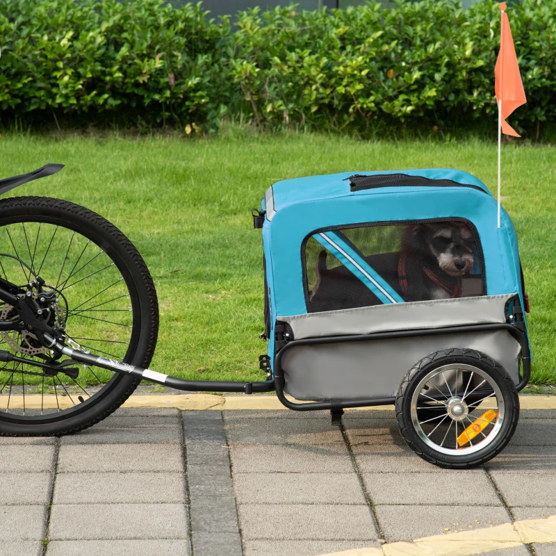Aosom 2-in-1 Pet Bike Trailer for Small Dogs with Safety Leash, Road-Visibility Bicycle Stroller, Weather-Strong Bike Wagon Trailer Sidecar Attachment, Bicycle Wagon, Blue