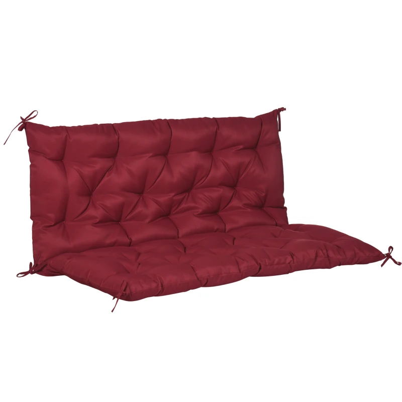 Outsunny 2 Seater Garden Bench Cushion, Soft Thick Outdoor Non-Slip 2 Seater Soft Pad With Backrest for Garden Patio, 47" x 43" x 5", Wine Red
