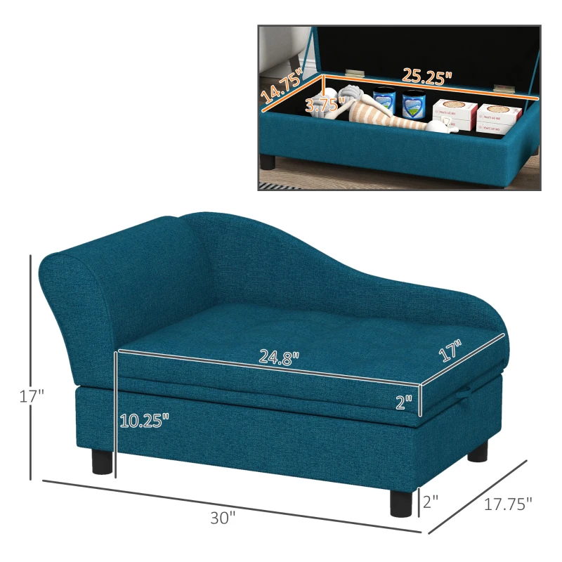 PawHut Pet Sofa Dog Sofa for Small Dogs with Storage, Dark Blue