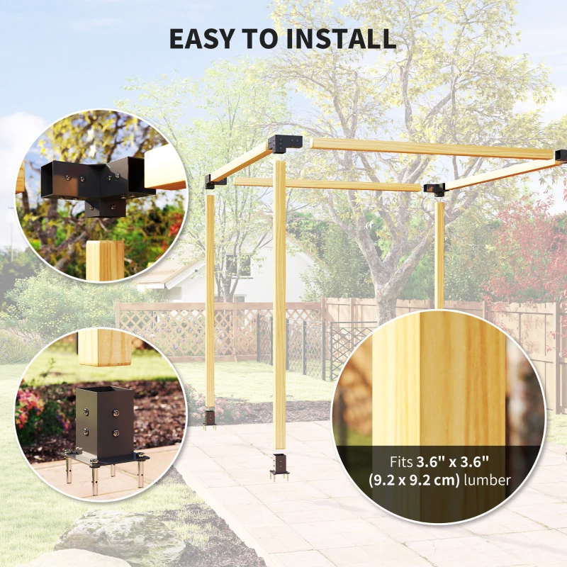 Outsunny 8PCS Pergola Kit, Pergola Brackets with 3-Way & 4-Way Corner Brackets for 4"x4" (Actual 3.6"x3.6") Lumber