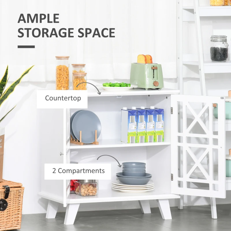 HOMCOM Storage Cabinet with Fretwork Doors and Shelf, Modern Freestanding Sideboard, Buffet, White