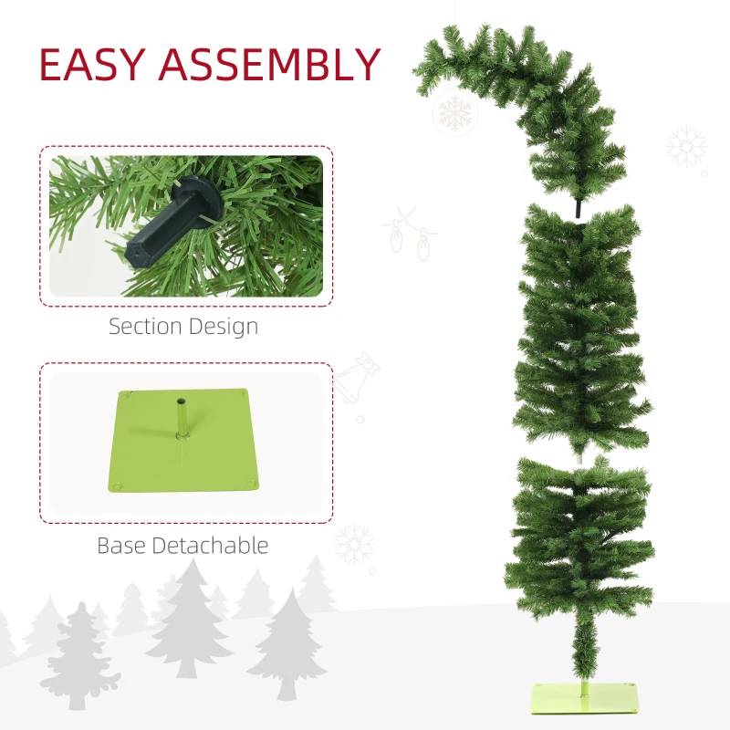 HOMCOM 6ft Whimsical Pencil Christmas Tree, Bendable Artificial Christmas Tree with 400 Branch Tips and Metal Base, Green