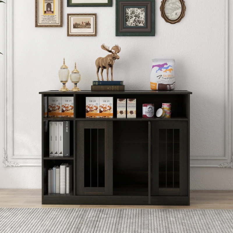 PawHut 47" Dog Crate Furniture with Storage, for Large Medium Dogs, Brown