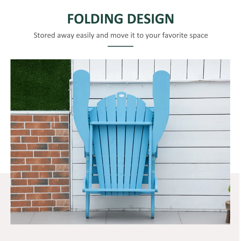 Outsunny Folding Adirondack Chair with Ottoman, Outdoor Wooden Lounger for Patio, Porch, Poolside, Garden, Blue