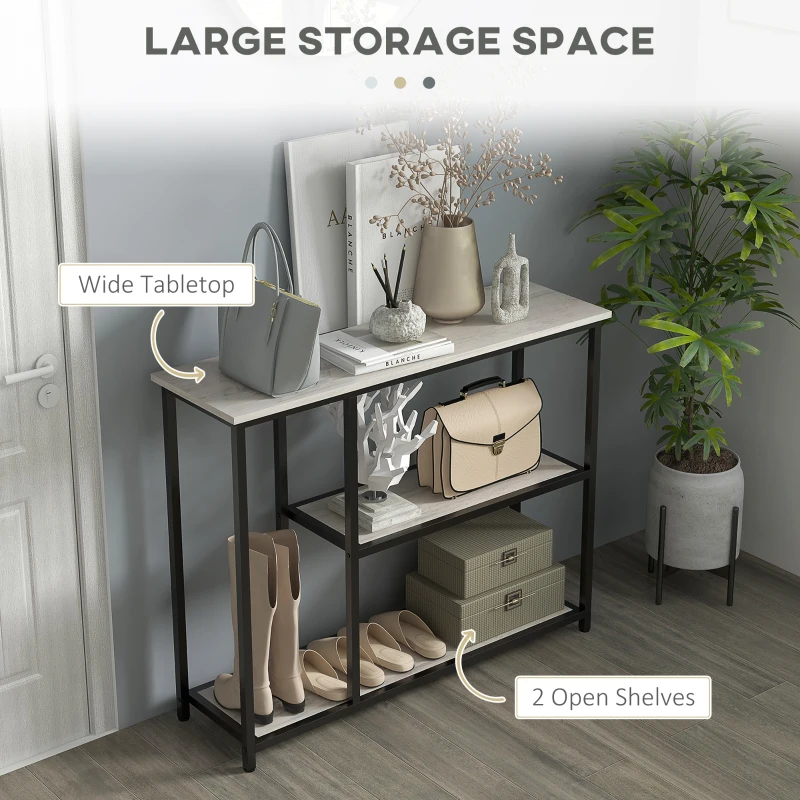 HOMCOM 39" Console Table, Entryway Table with 2 Storage Shelves, Steel Frame, Narrow Sofa Table for Living Room, Gray