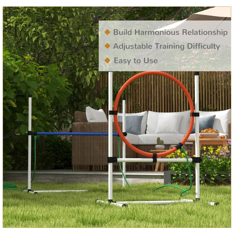 PawHut 3pc Dog Agility Training Equipment Set with Spray Water Tube, White