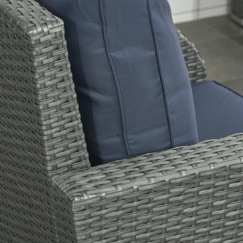 Outsunny Patio Furniture with Cushions, 6 Pieces PE Wicker Patio Sectional Furniture Conversation Set w/ a Three-Seat Sofa, 2 Recliner Chairs, 2 Footstools & Table, Dark Blue