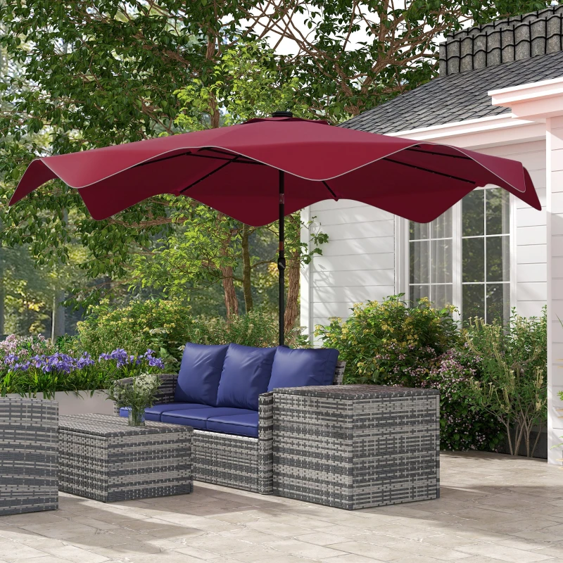 Outsunny Solar Patio Umbrella with LED and Tilt, Outdoor Market Table Umbrella Parasol with Crank, 10 x 10 ft, Wine Red