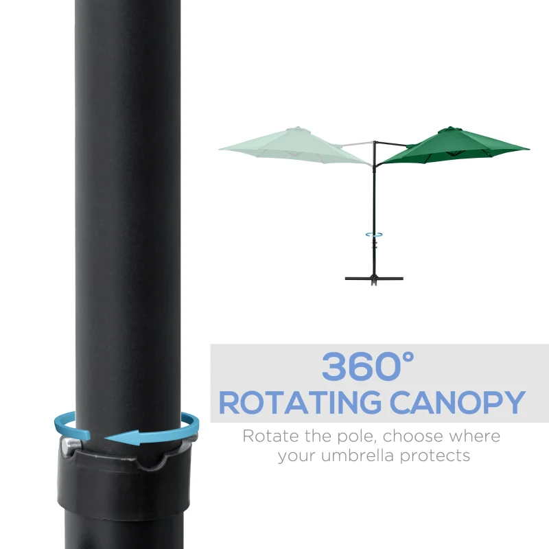 Outsunny 8.5FT Offset Patio Umbrella with 360° Rotation, Outdoor Cantilever Roma Parasol Hanging Sun Shade Canopy Shelter with Cross Base, Green