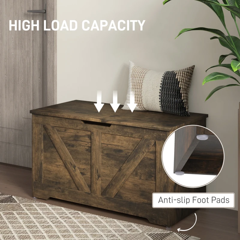 HOMCOM 31.5 Inches Storage Chest, Storage Trunk with 2 Safety Hinges, Wooden Box for Living Room, Brown Wood Grain