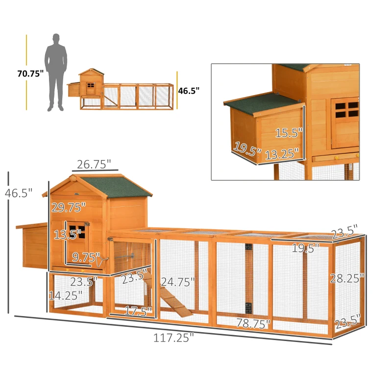PawHut Extra Large Run Included Chicken Coop with Removable Tray Orange