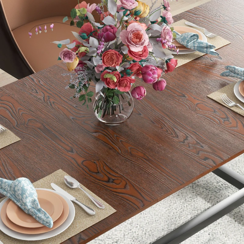 HOMCOM 63"-79" Collapsible Dining Table for 4-6, Foldable Kitchen Table with Steel Frame for Dining Room, Brown Wood Grain