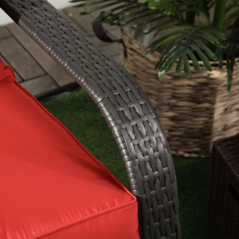 Outsunny Patio Wicker Adirondack Chair, Outdoor Rattan Muskoka Chair with Cushions for Patio, Garden, Backyard, Red