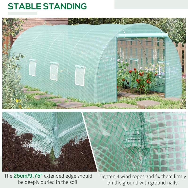 Outsunny Walk-in Greenhouse 20x10x7ft Heavy Duty Outdoor Backyard Seed Plant Vegetables Grow Warm House Green