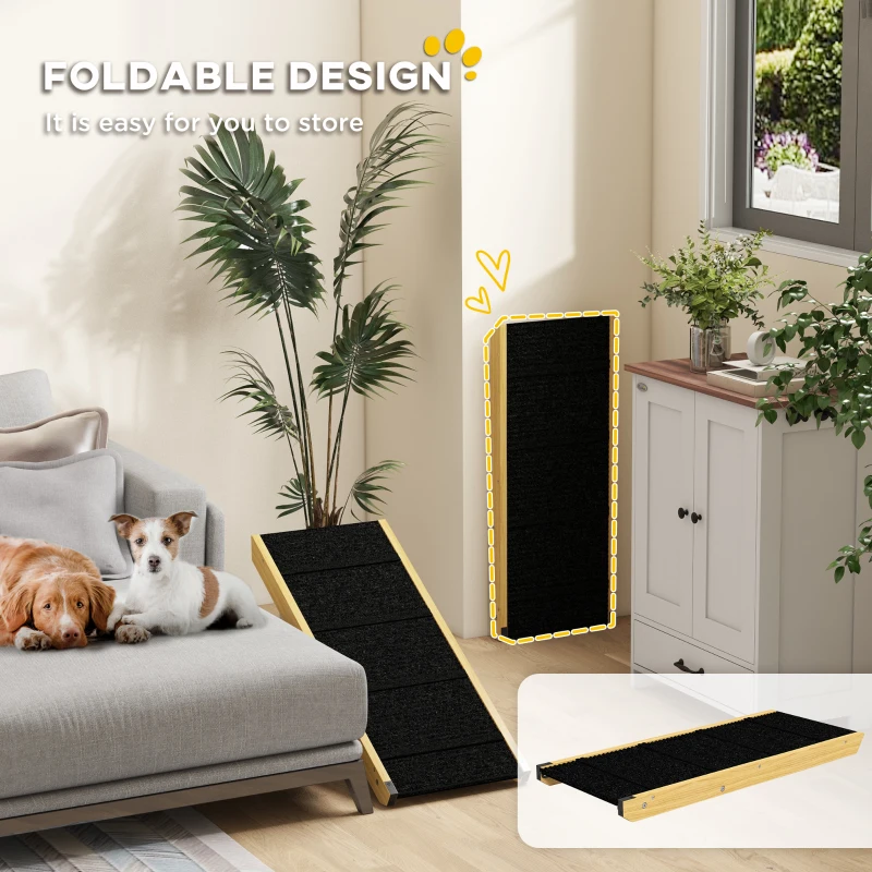 PawHut 33" Foldable Dog Ramp with 4-Level Adjustable Height for Bed, Couch, for Small and Medium Dogs, Natural Wood