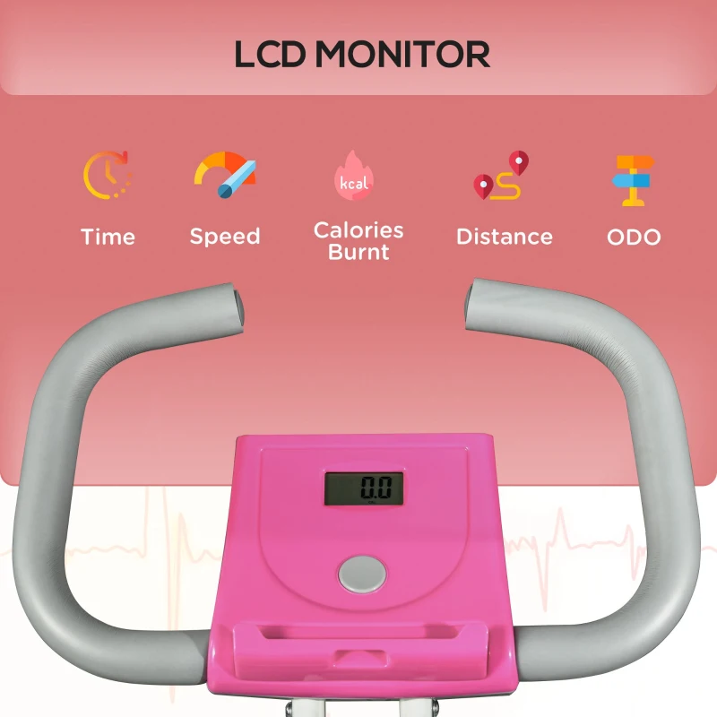 Soozier Foldable Magnetic Exercise Bike Indoor Stationary Upright Fitness Cycling Bike, 8 Level Quiet Magnetic Resistance, Pink