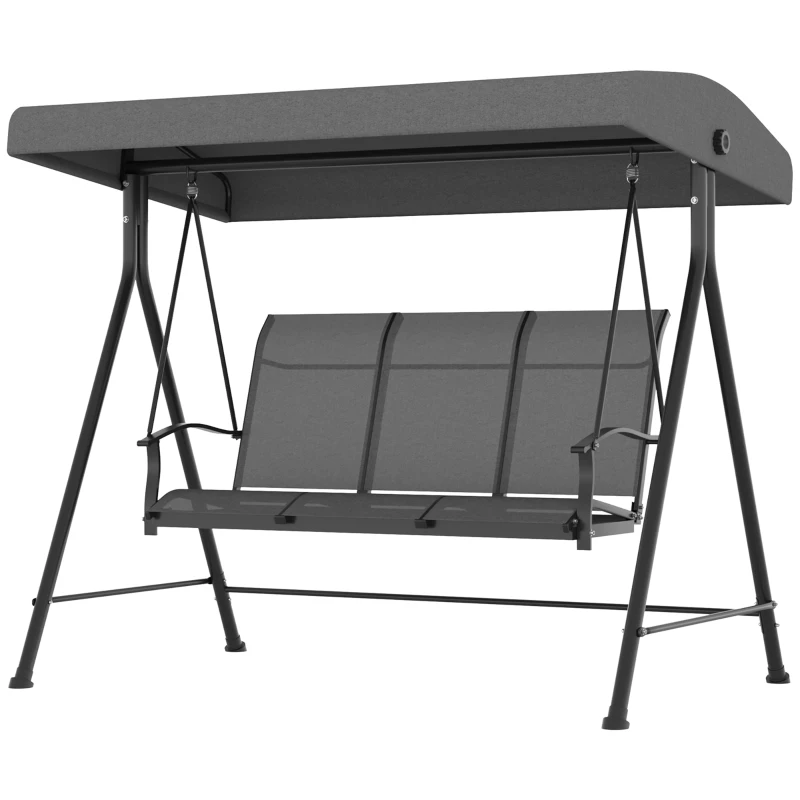 Outsunny 3 Seater Outdoor Swing Chair with Canopy, Metal Porch Swing Bench for Patio, Garden, Backyard, Lawn, Dark Grey
