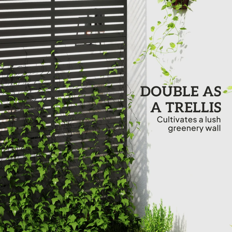 Outsunny Decorative Outdoor Privacy Panel, Freestanding Metal Outdoor Divider with Stand for Garden, Backyard, Deck, Pool, Black