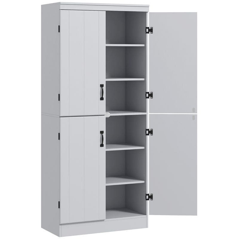 HOMCOM 70" Kitchen Pantry Cabinet, Freestanding Storage Cabinet with 4 Doors and 2 Adjustable Shelves for Dining Room, Gray