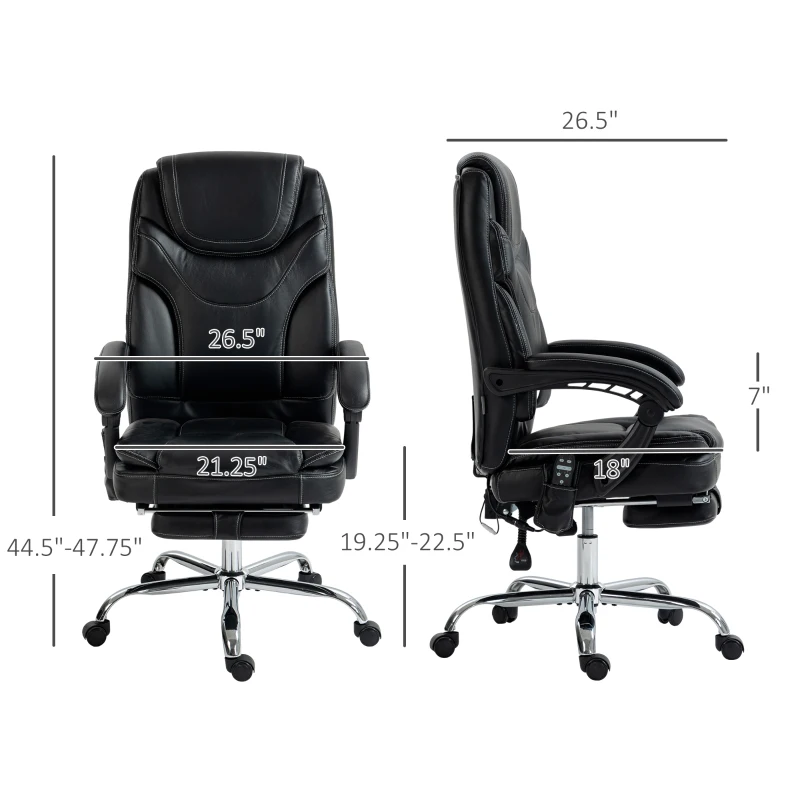 Vinsetto 6 Point Vibration Massage Office Chair, PU Leather Heated Reclining Computer Chair with Footrest, Black
