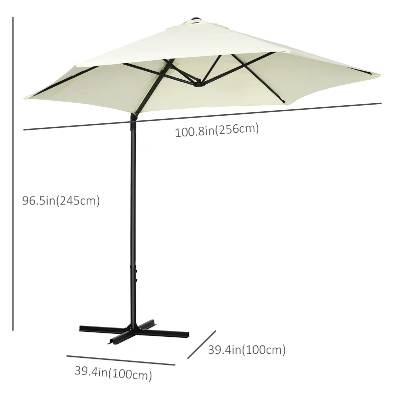 Outsunny 8.5FT Offset Patio Umbrella with 360° Rotation, Outdoor Cantilever Roma Parasol Hanging Sun Shade Canopy Shelter with Cross Base, Beige