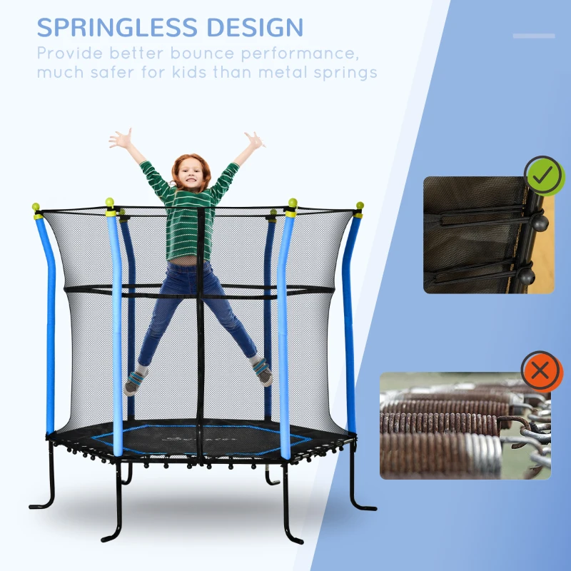 Soozier 63" Kids Trampoline Mini Indoor Bouncer Jumper with Enclosure Net Elastic Thick Padded Pole Gift for Child Toddler Age 3-10 Years Old Blue
