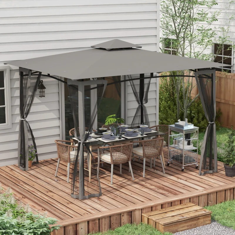 Outsunny 10' x 12' Outdoor Gazebo with Nettings, Patio Gazebo Canopy for Patio Garden Backyard Deck, Dark Grey