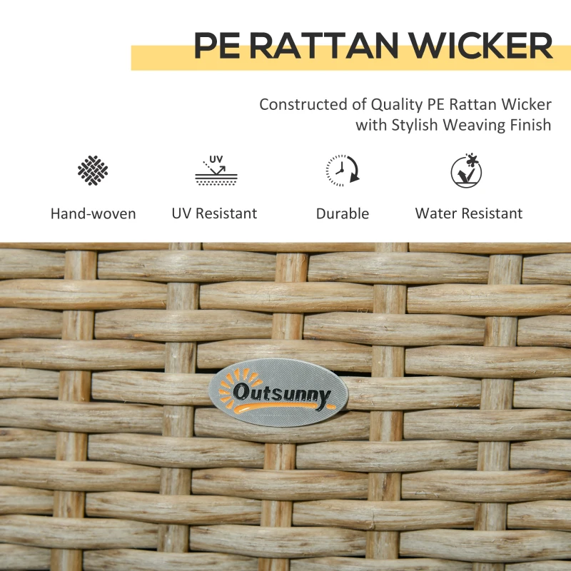 Outsunny 3 Pieces Patio Wicker Bistro Set, PE Rattan Coffee Table & Adjustable Recline Chairs Furniture Set with Cushions and Wood Grain Plastic Top, Khaki