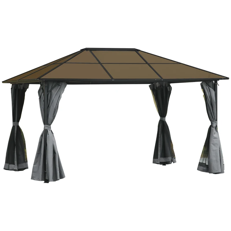 Outsunny 10' x 13' Hardtop Gazebo Aluminum Framed Marquee Party Tent Shelter with Mesh Curtains & Side Walls - Grey