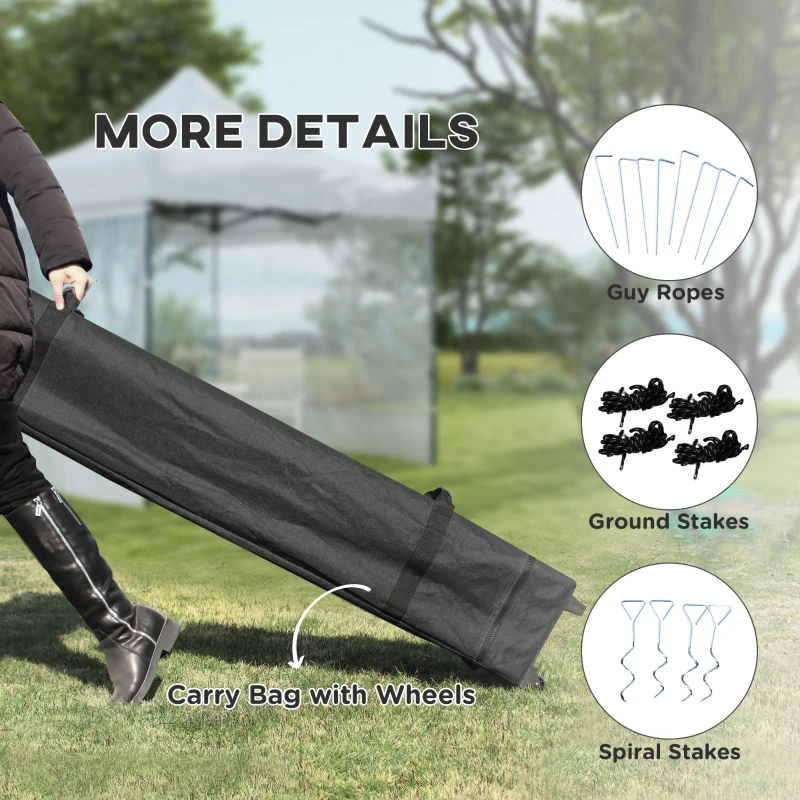 Outsunny 10' x 10' Pop Up Canopy Tent Gazebo with Wheeled Carry Bag and Sides, Height Adjustable for Outdoor, Patio, Garden