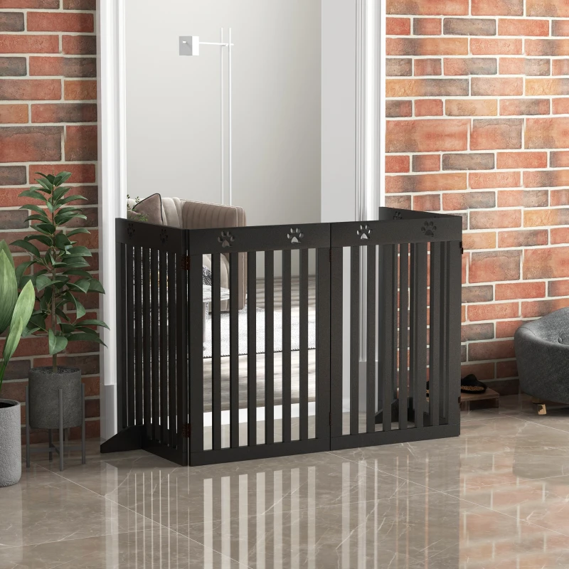 PawHut 80" Extra Wide Freestanding Pet Gate with Support Feet, Black