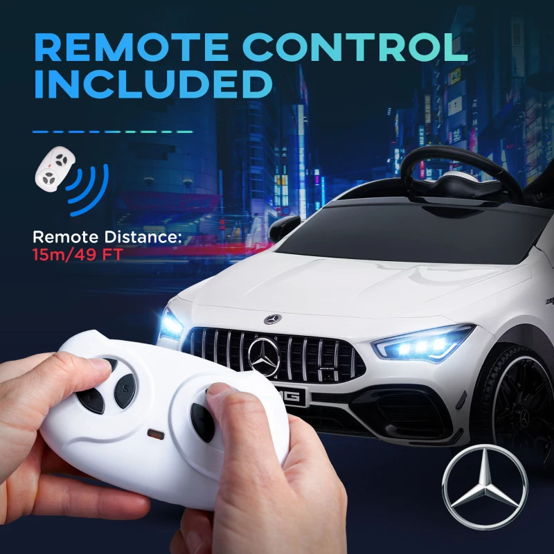 Qaba Mercedes-Benz AMG Licensed 12V Ride on Car, Kids Electric Car with Remote Control, Spring Suspension, LED Lights, White
