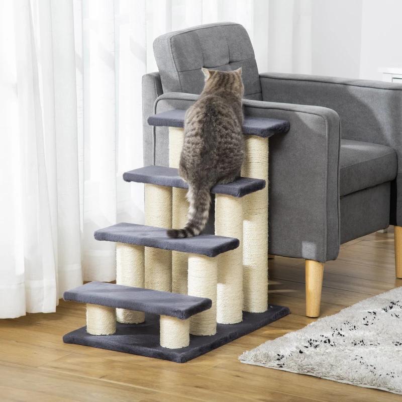 PawHut Cat Tree with 4 Steps for High Beds w/ Sisal Scratching Post