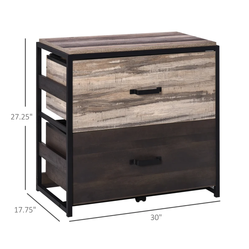 Vinsetto Lateral Office File Cabinet with 2 Large Drawers and Adjustable Metal Hanging Bars for A4, Letter and Legal Sized Files, Storage Organizer, Brown/Black