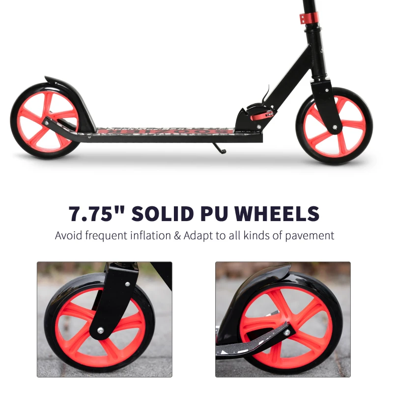 Soozier Kick Scooter for 12 Years and Up, Folding Scooter with Height Adjustable Handlebar, Big Wheels and Rear Wheel Brake