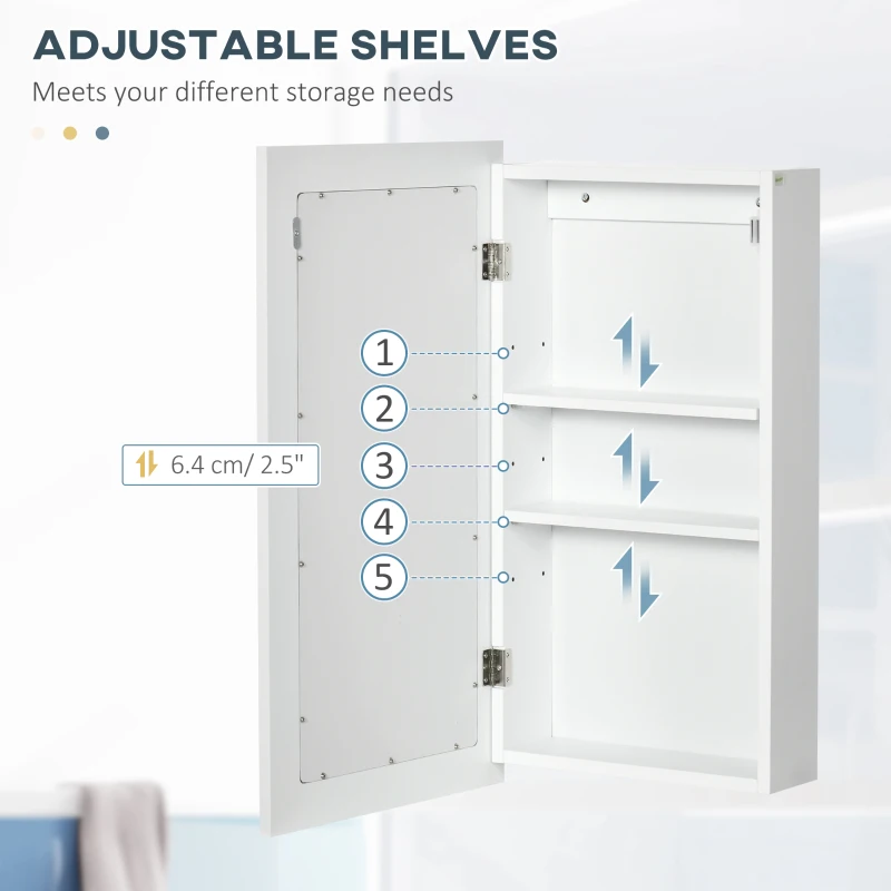 kleankin Wall-Mounted Medicine Cabinet with Mirror, Bathroom Mirror Cabinet with Single Door and Adjustable Shelves, White