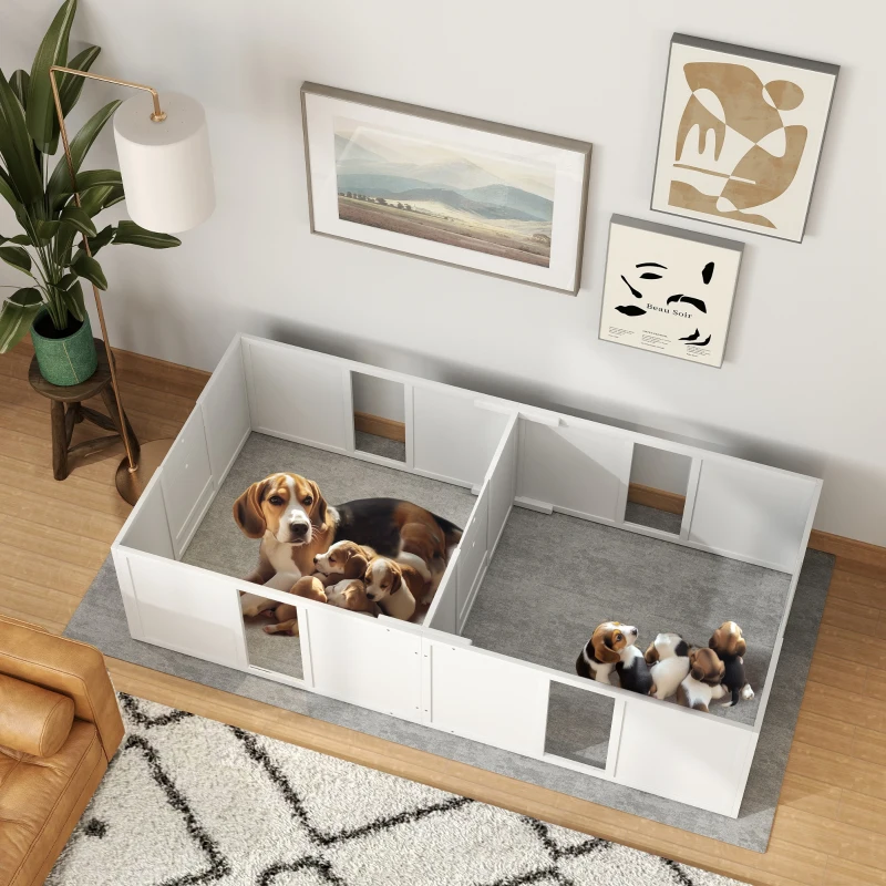 PawHut Whelping Box for Dogs and Puppies, Dog Birth Supplies Indoor w/ Adjustable Height Doors, for Medium Sized Dogs