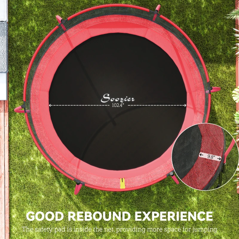 Soozier 10ft Outdoor Trampoline with Net Enclosure, Curved Poles and Safety Pad, ASTM Approved, Red