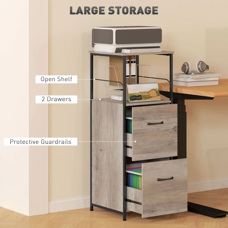 Vinsetto Vertical Filing Cabinet, Tall File Cabinet with 2 Drawers, Hanging Bars for Letter and A4 Size, Distressed Grey