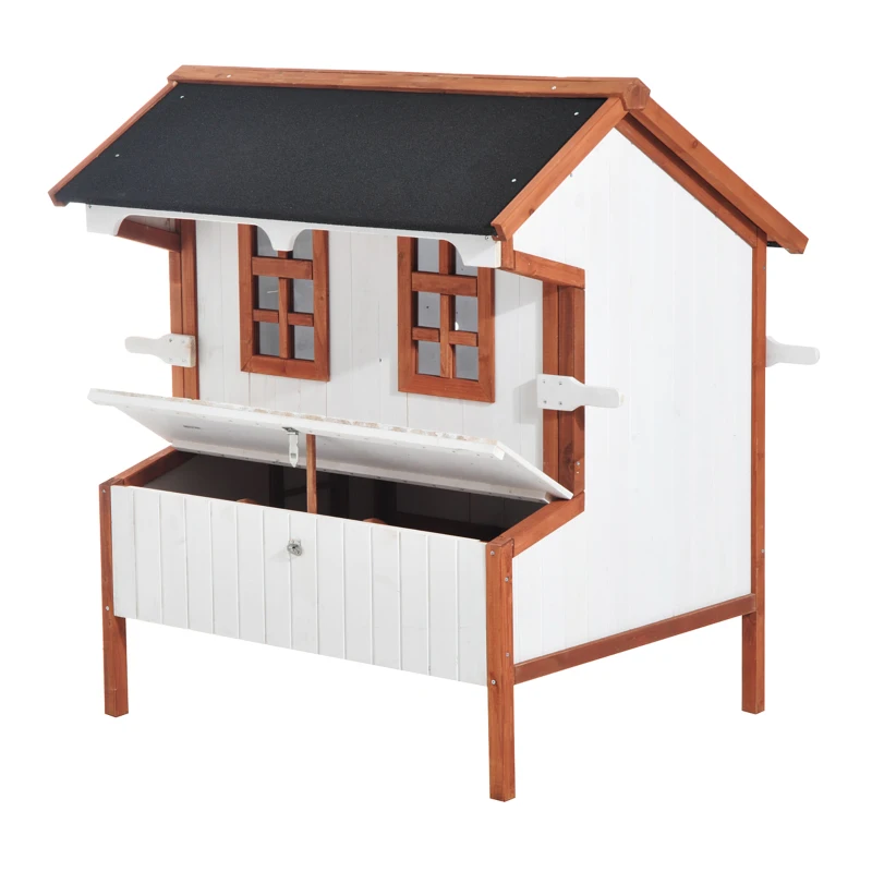 PawHut 47" Chicken Coop Wooden Chicken House Rabbit Hutch Raised Poultry Cage Portable Hen Pen Backyard with Nesting Box and Handles