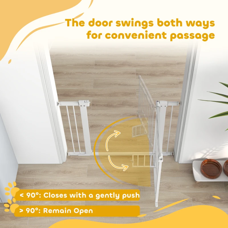 PawHut Dog Gate, Walk Through Pet Gate w/ Small Pet Door, Auto Close, for Doorways, House, Stair, 30"-41" W x 30" H